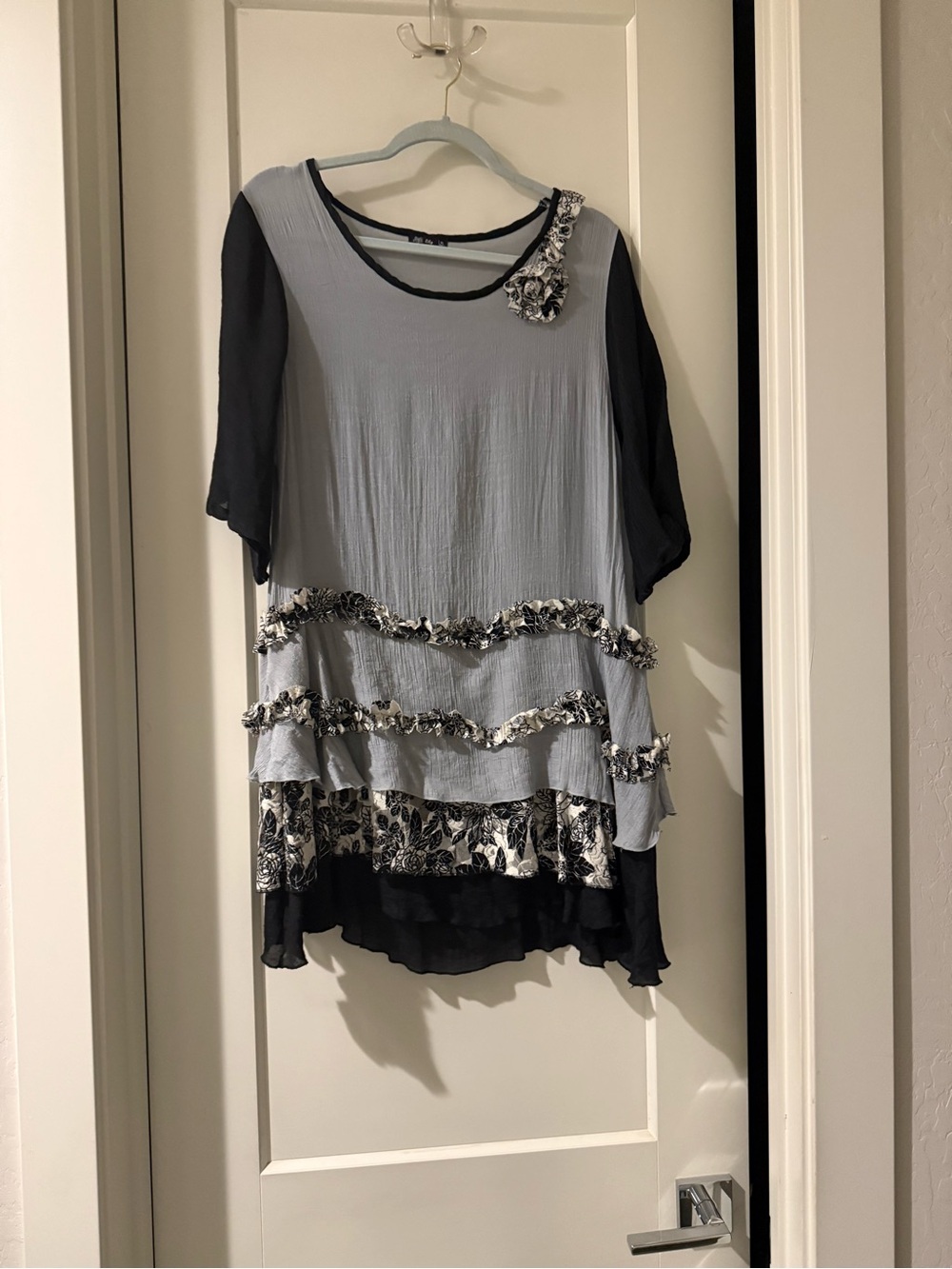 Lily Gray & Black Layered Ruffle Tunic